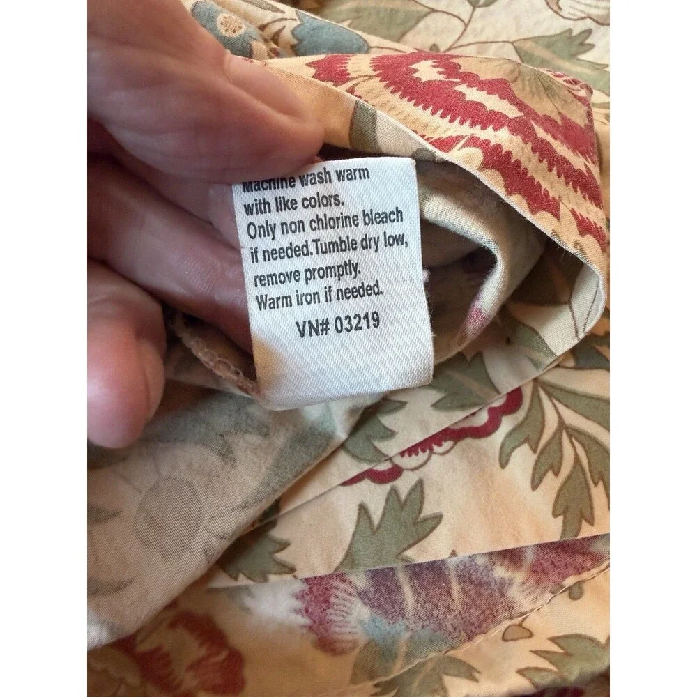 L L BEAN Botanical Floral Pillowcase Set Of 3 Standard 100% Cotton Tan Red Blue